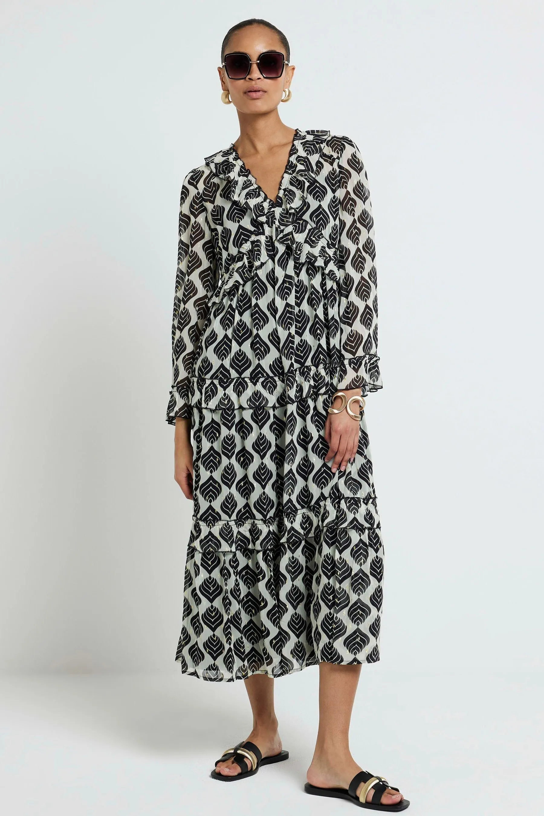 River Island - Abito maxi con volant sul davanti