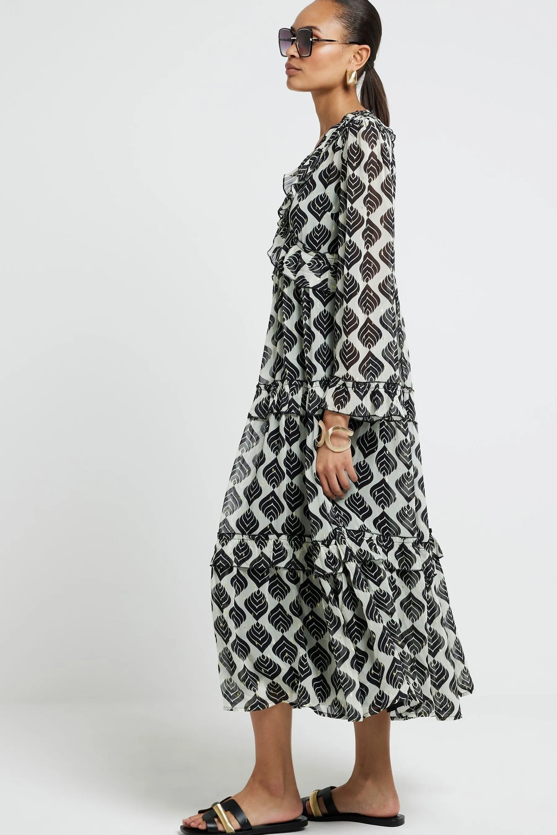 River Island - Abito maxi con volant sul davanti