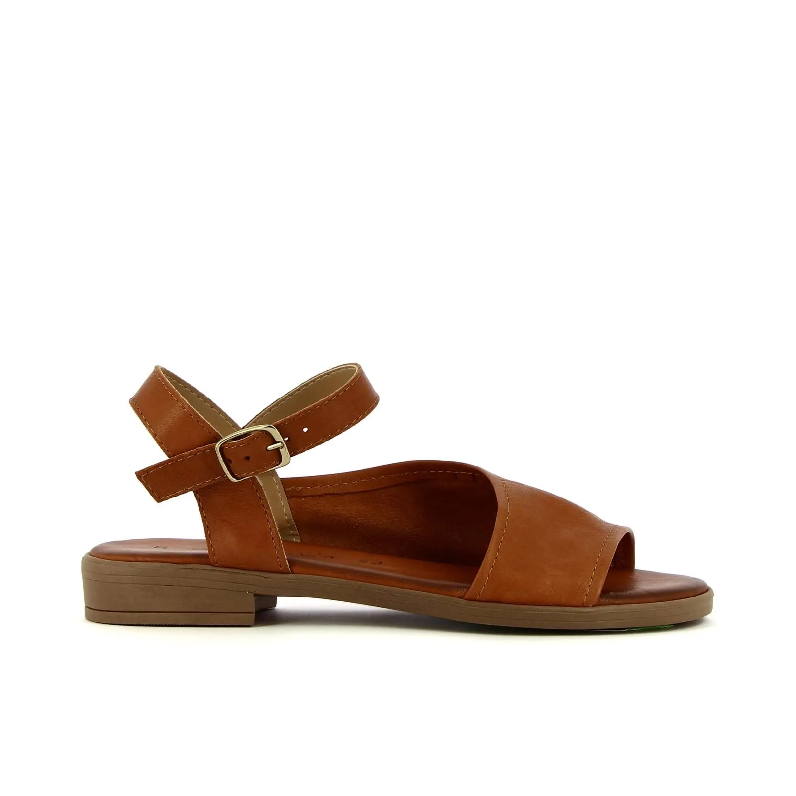 Sandali bassi marroni in pelle con maxi fascia
