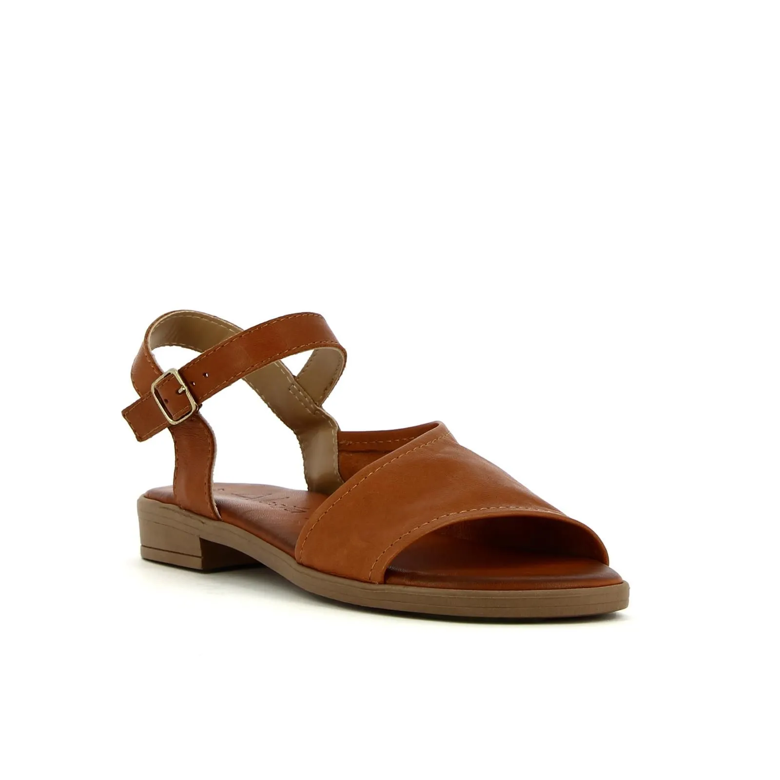 Sandali bassi marroni in pelle con maxi fascia