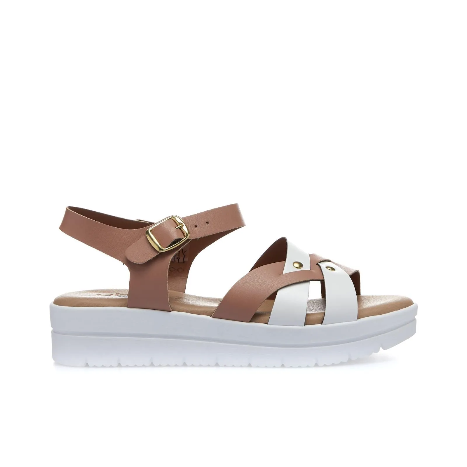 Sandali beige con suola platform e fibbie