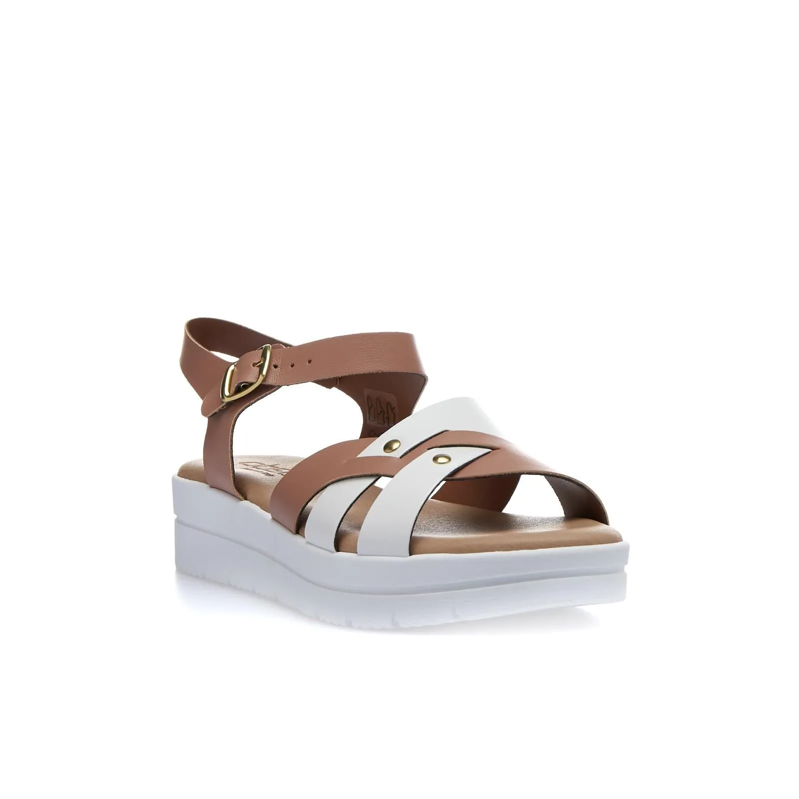 Sandali beige con suola platform e fibbie