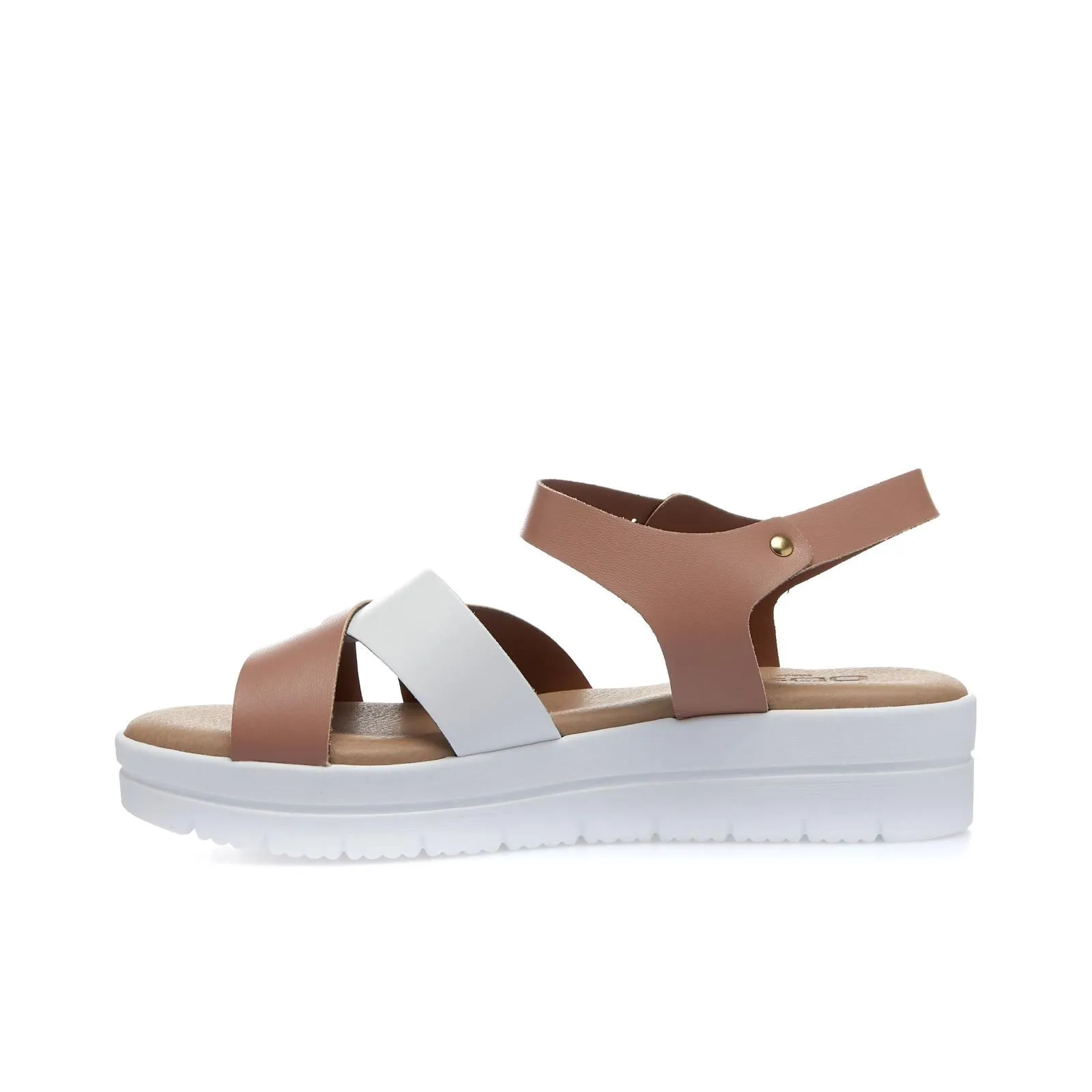 Sandali beige con suola platform e fibbie