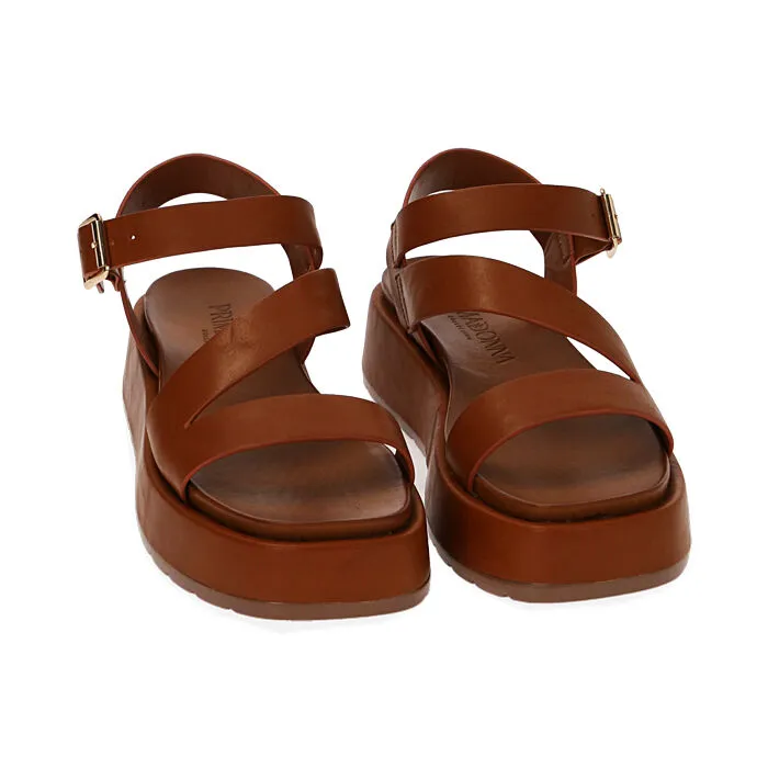 Sandali cognac, zeppa 4 cm