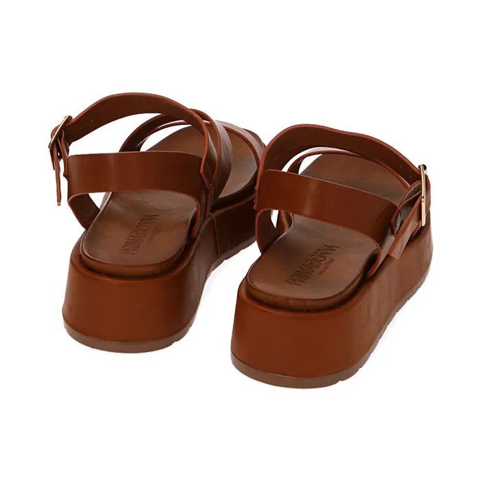 Sandali cognac, zeppa 4 cm