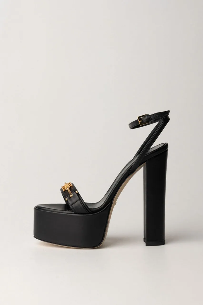 Sandali con platform e morsetto logato Nero