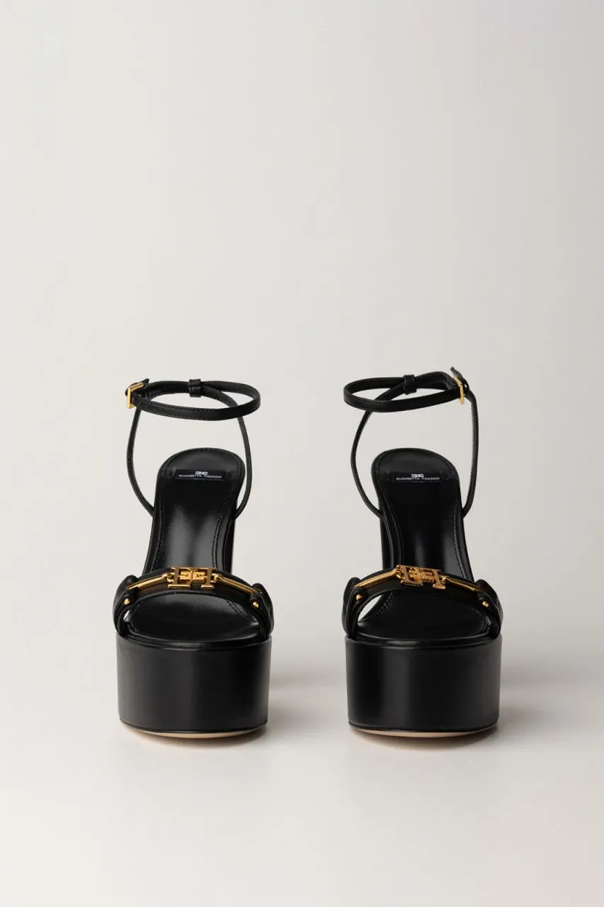 Sandali con platform e morsetto logato Nero