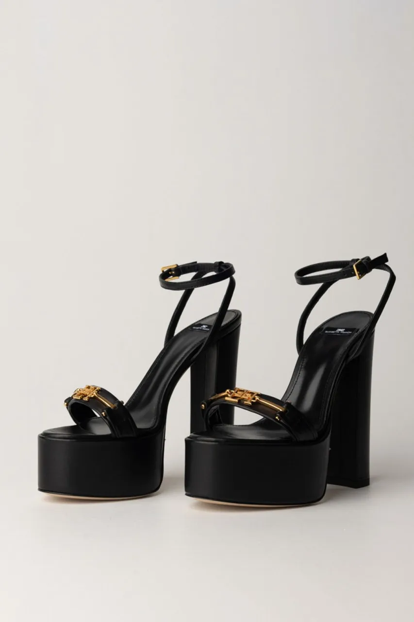 Sandali con platform e morsetto logato Nero