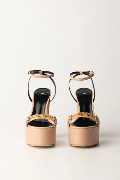 Sandali con platform e morsetto logato Nudo