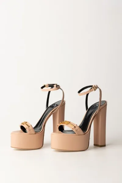 Sandali con platform e morsetto logato Nudo