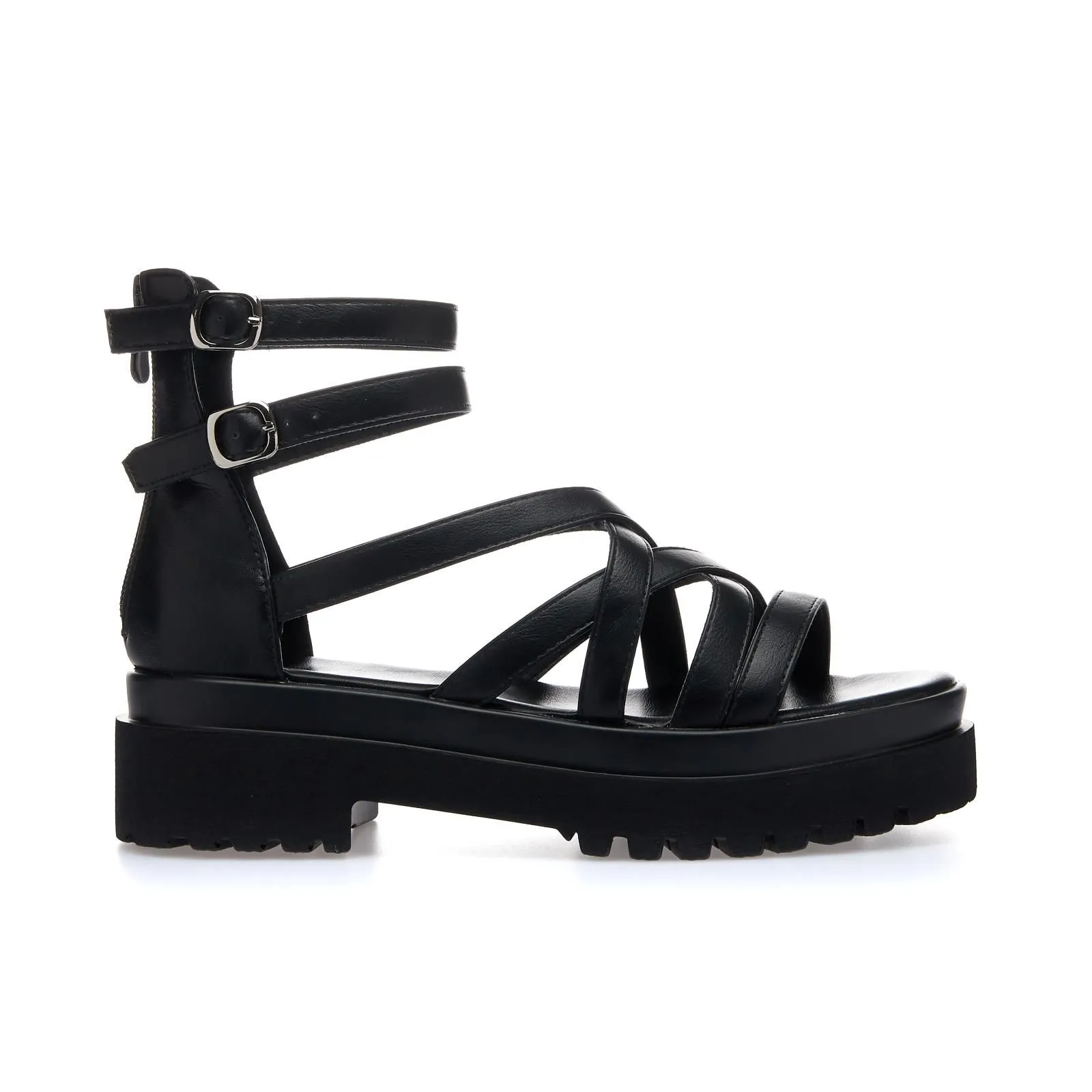 Sandali neri con cinturini e suola platform