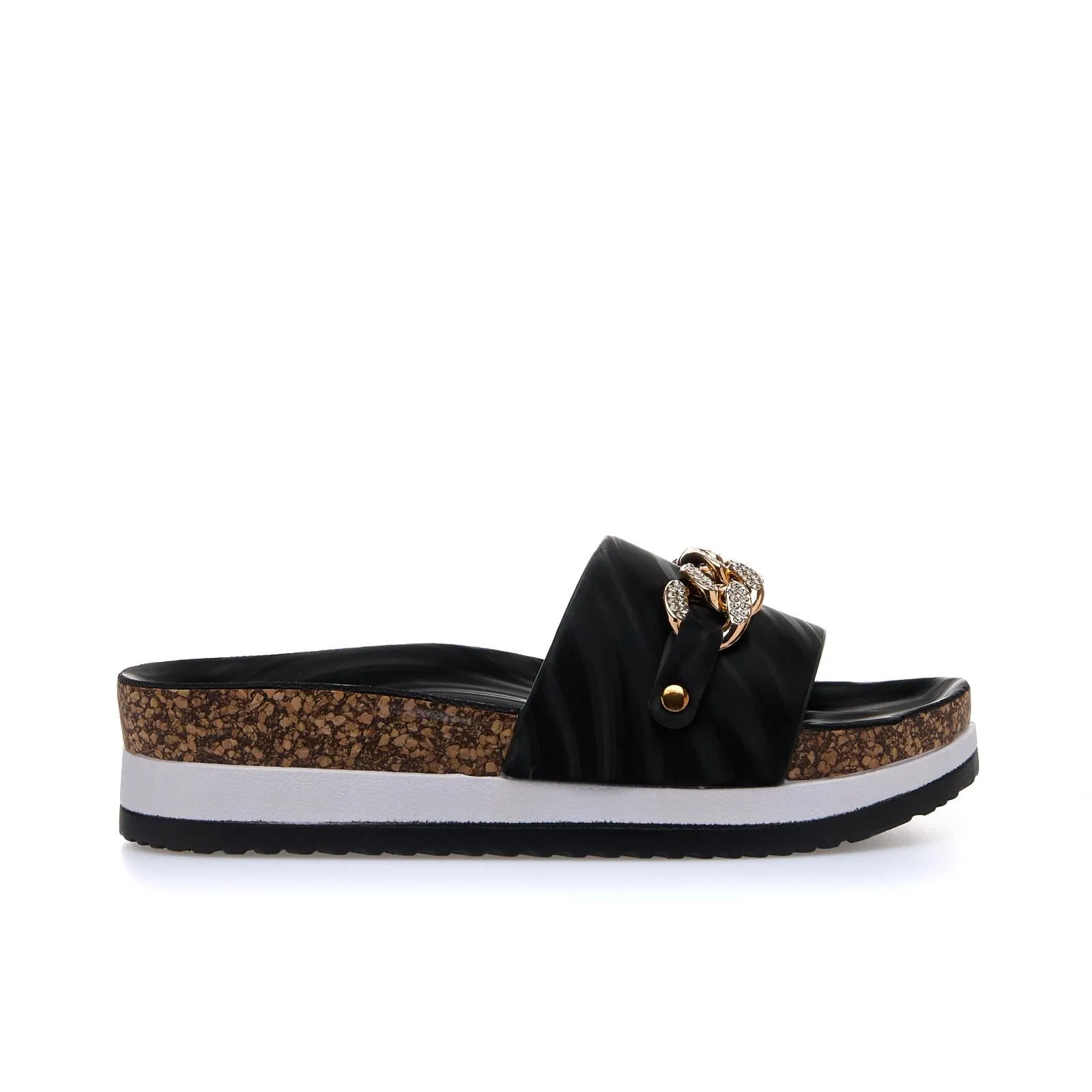 Sandali neri con platform e dettaglio catena con strass