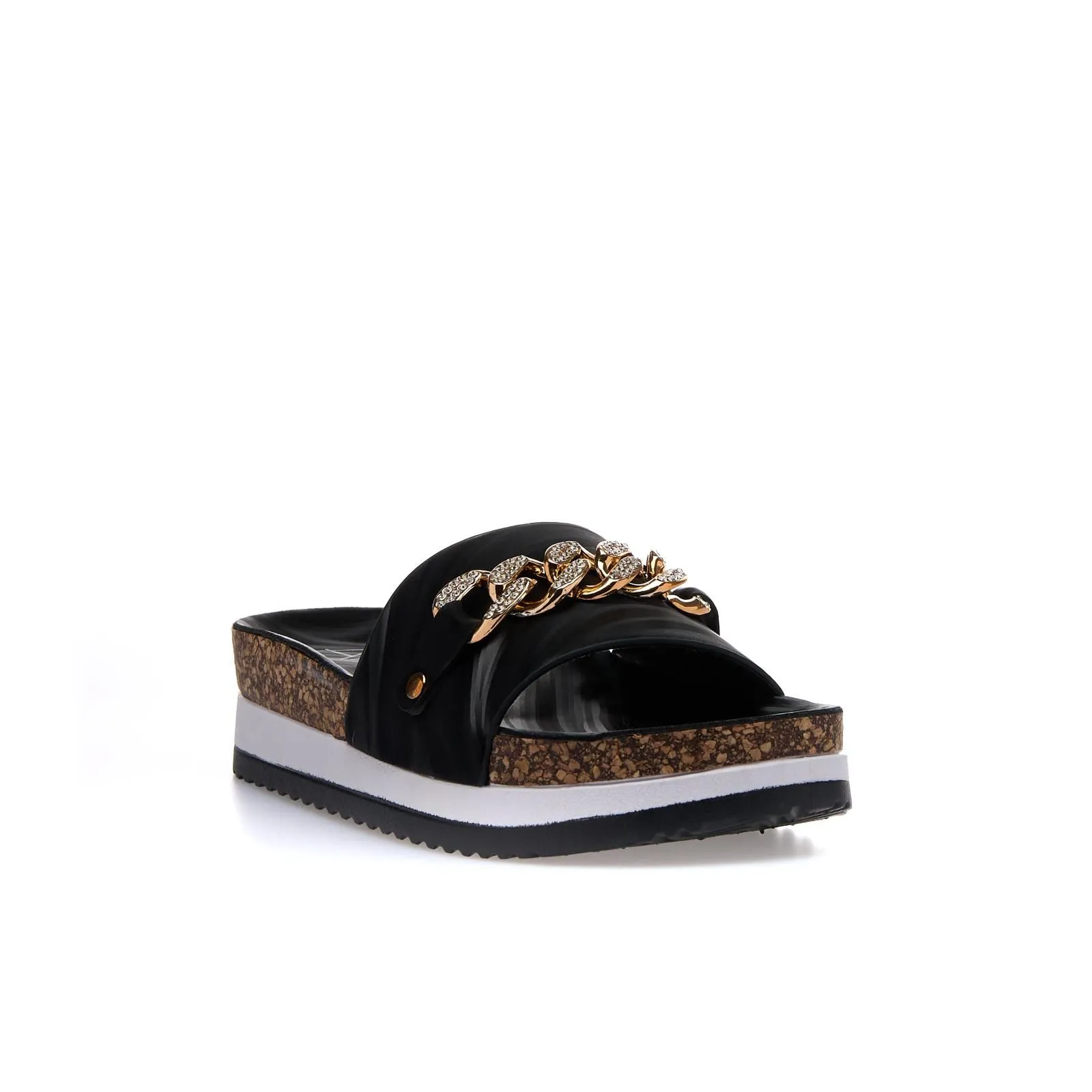Sandali neri con platform e dettaglio catena con strass