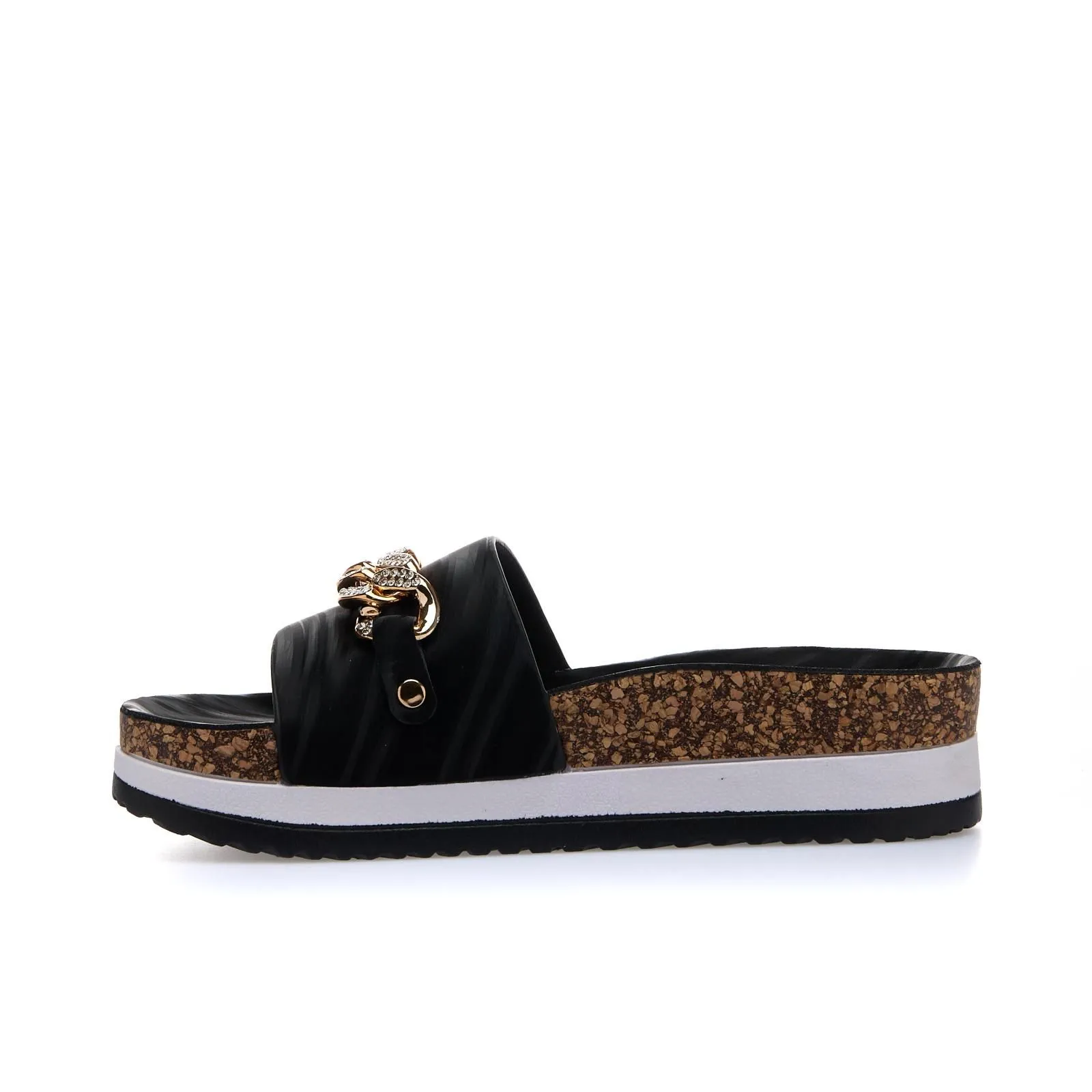 Sandali neri con platform e dettaglio catena con strass