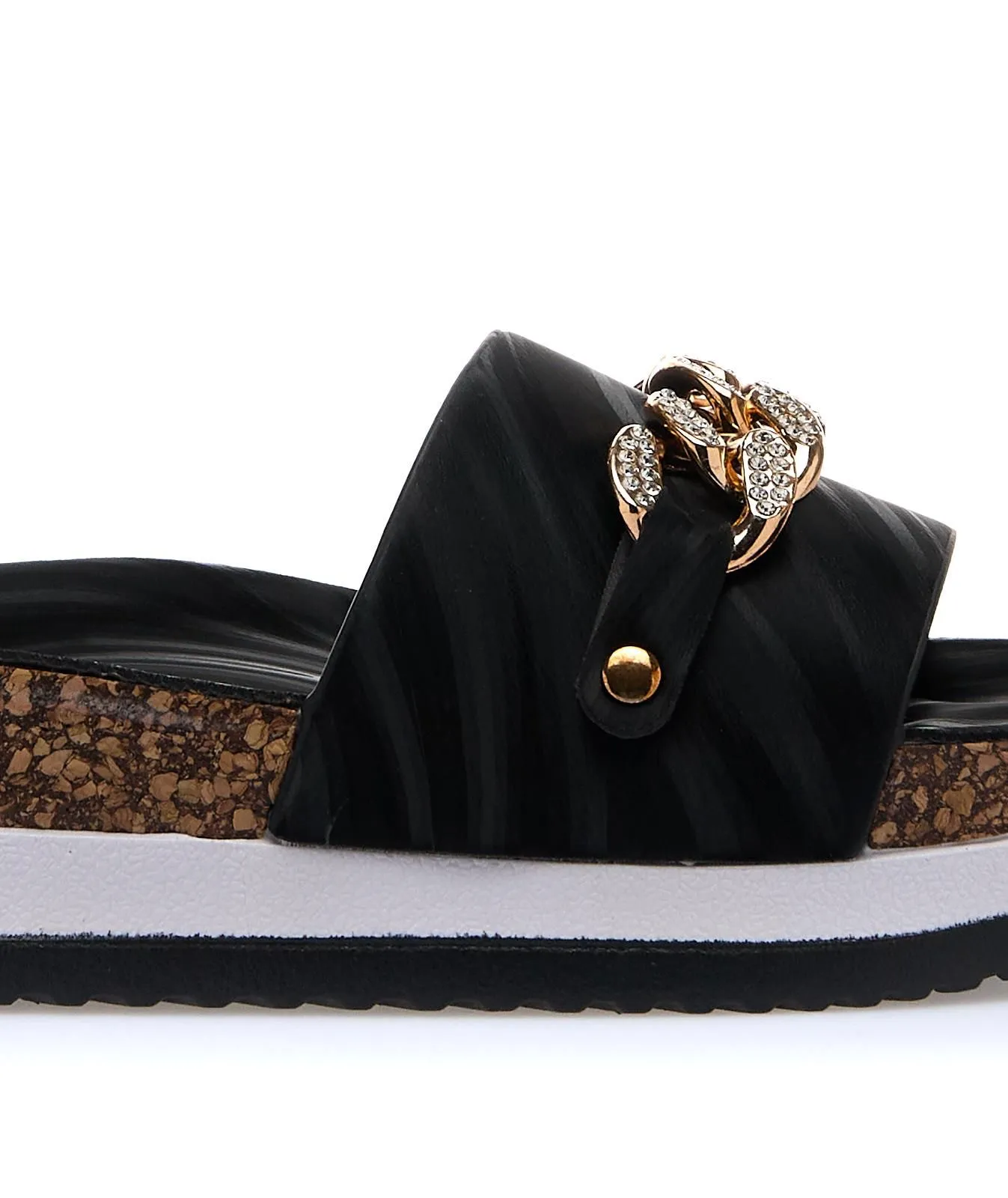 Sandali neri con platform e dettaglio catena con strass