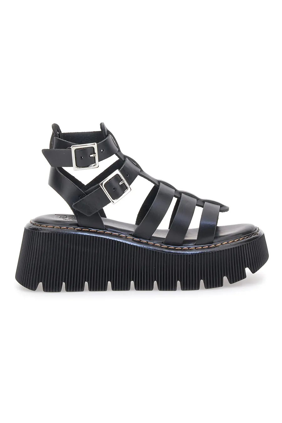 Sandali Platform in Vera Pelle con Punta Aperta Pittarello Rock 15434F
