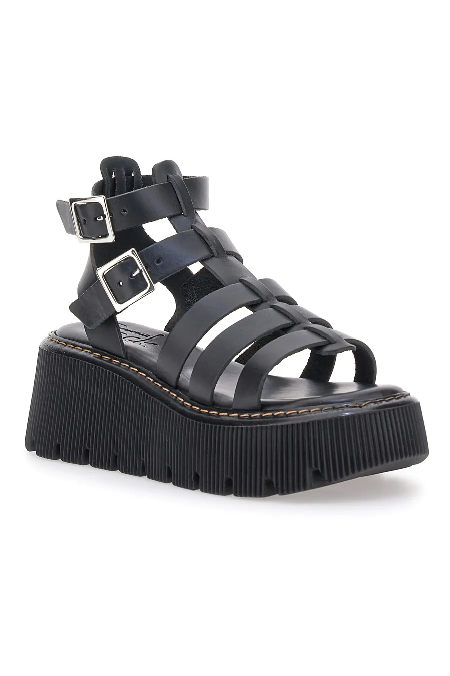 Sandali Platform in Vera Pelle con Punta Aperta Pittarello Rock 15434F