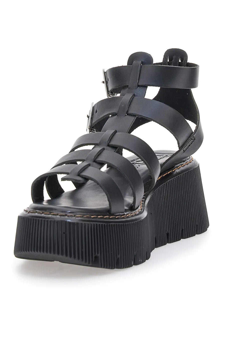Sandali Platform in Vera Pelle con Punta Aperta Pittarello Rock 15434F