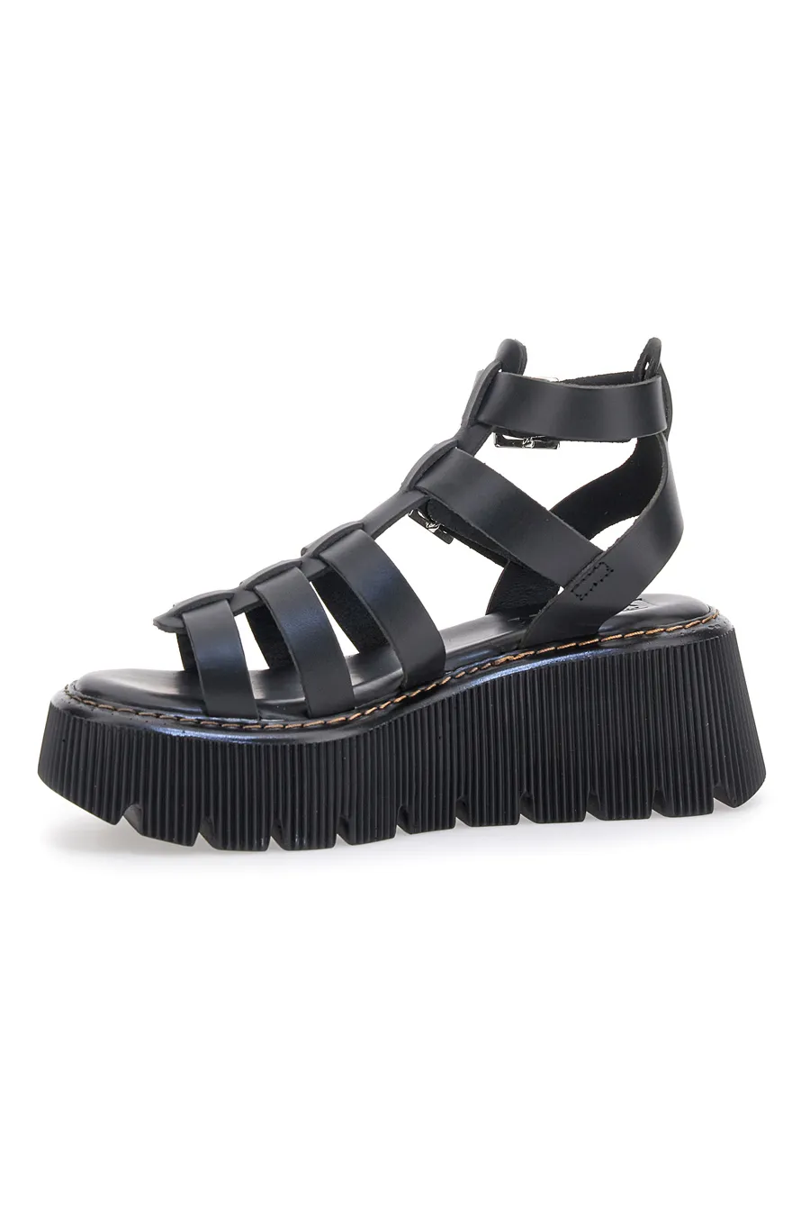Sandali Platform in Vera Pelle con Punta Aperta Pittarello Rock 15434F