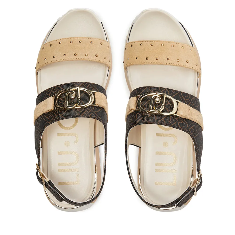 Sandali Platform LIU JO Maxi Wonder Sandal 27 in Pelle con Inserti Monogram Marrone e Beige