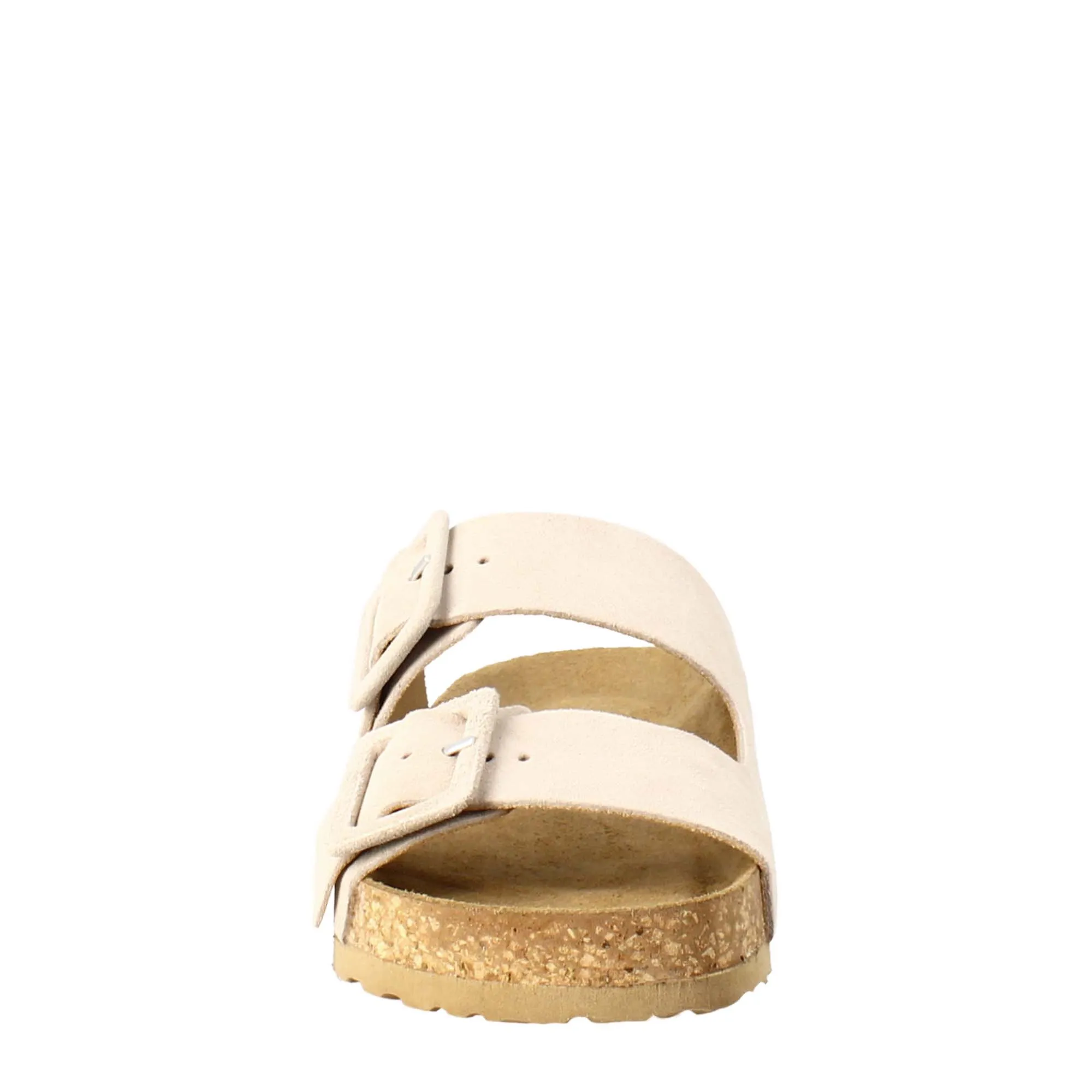 Sandalo doppia fibbia da donna in pelle scamosciata beige