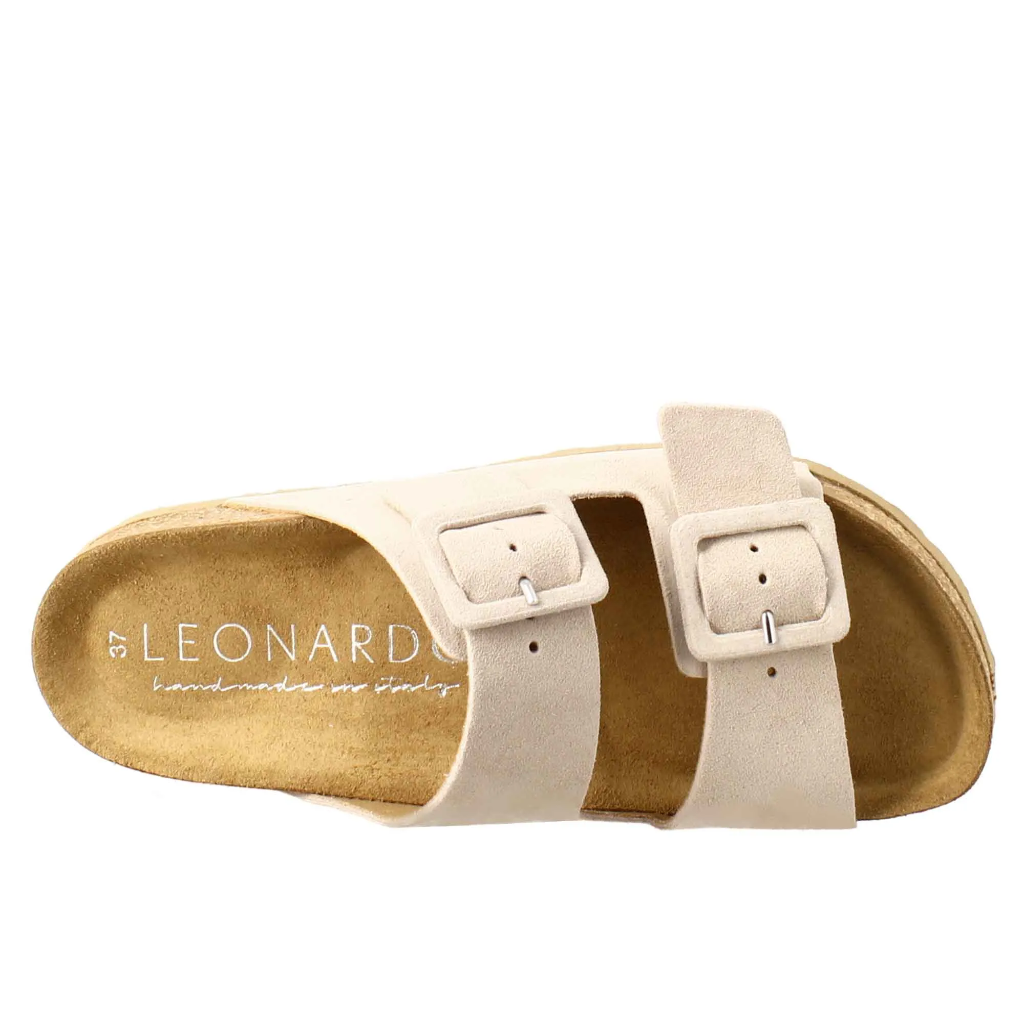Sandalo doppia fibbia da donna in pelle scamosciata beige