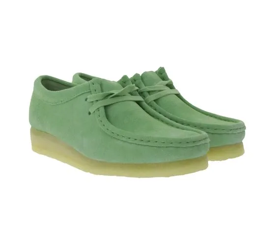 Scarpe da barca da barca in vera pelle con lacci in pelle nabuk da donna Clarks Originals Wallabee verdi