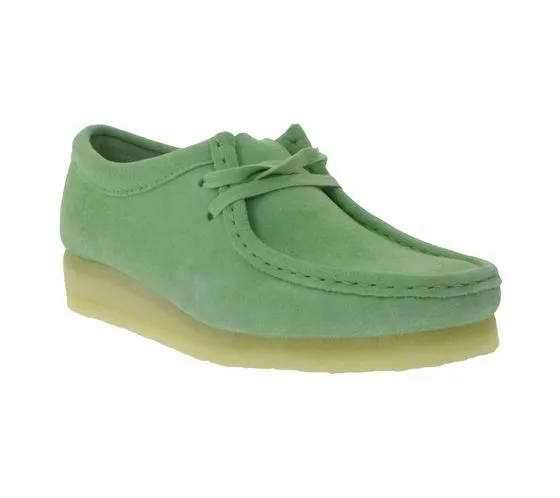 Scarpe da barca da barca in vera pelle con lacci in pelle nabuk da donna Clarks Originals Wallabee verdi