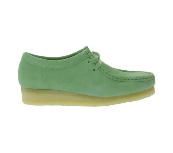 Scarpe da barca da barca in vera pelle con lacci in pelle nabuk da donna Clarks Originals Wallabee verdi
