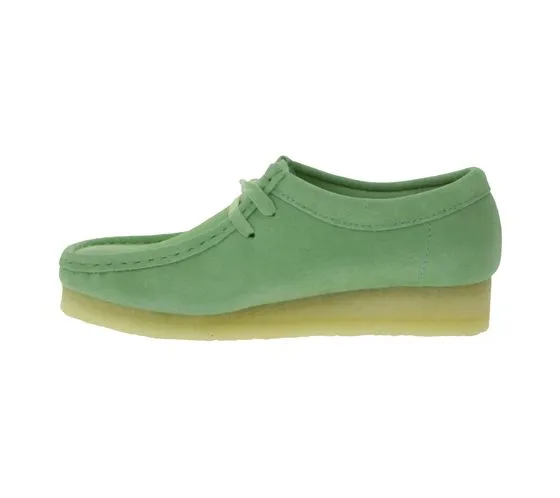 Scarpe da barca da barca in vera pelle con lacci in pelle nabuk da donna Clarks Originals Wallabee verdi