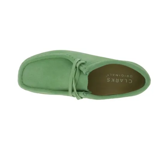 Scarpe da barca da barca in vera pelle con lacci in pelle nabuk da donna Clarks Originals Wallabee verdi