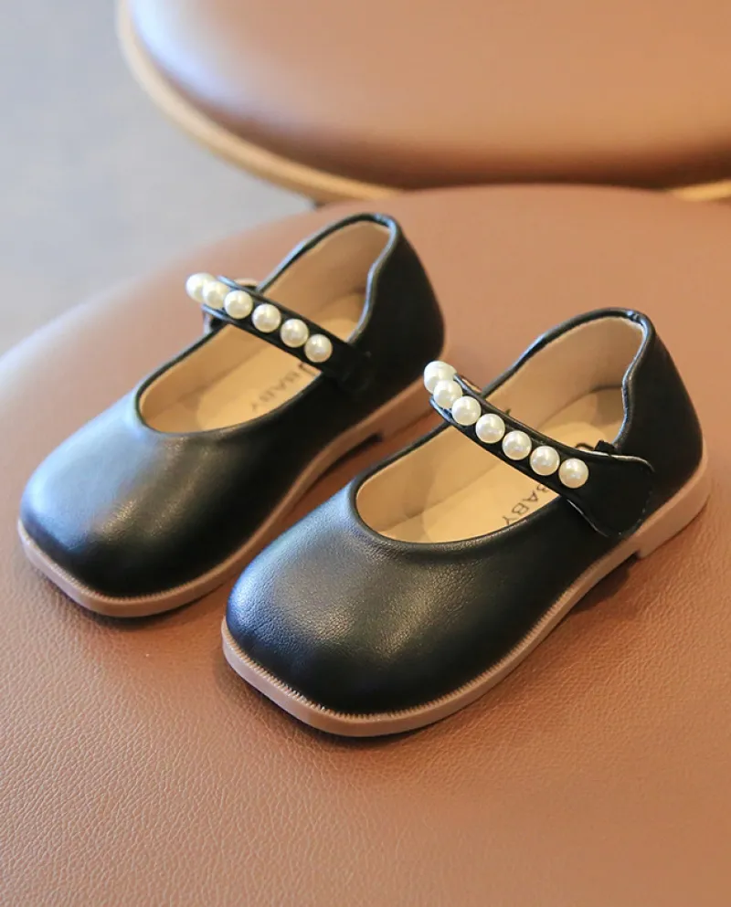 Scarpe in pelle per ragazze primaverili e autunnali Scarpe da principessa per bambini con suola morbida in perle Scarpe casual c