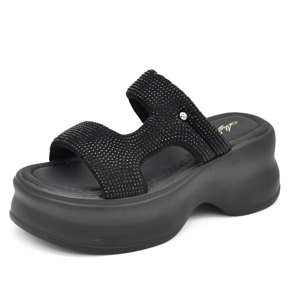 Scarpe Sandali Ciabatte Zatteroni Da Donna Con Strass Platform Zeppa MS3901