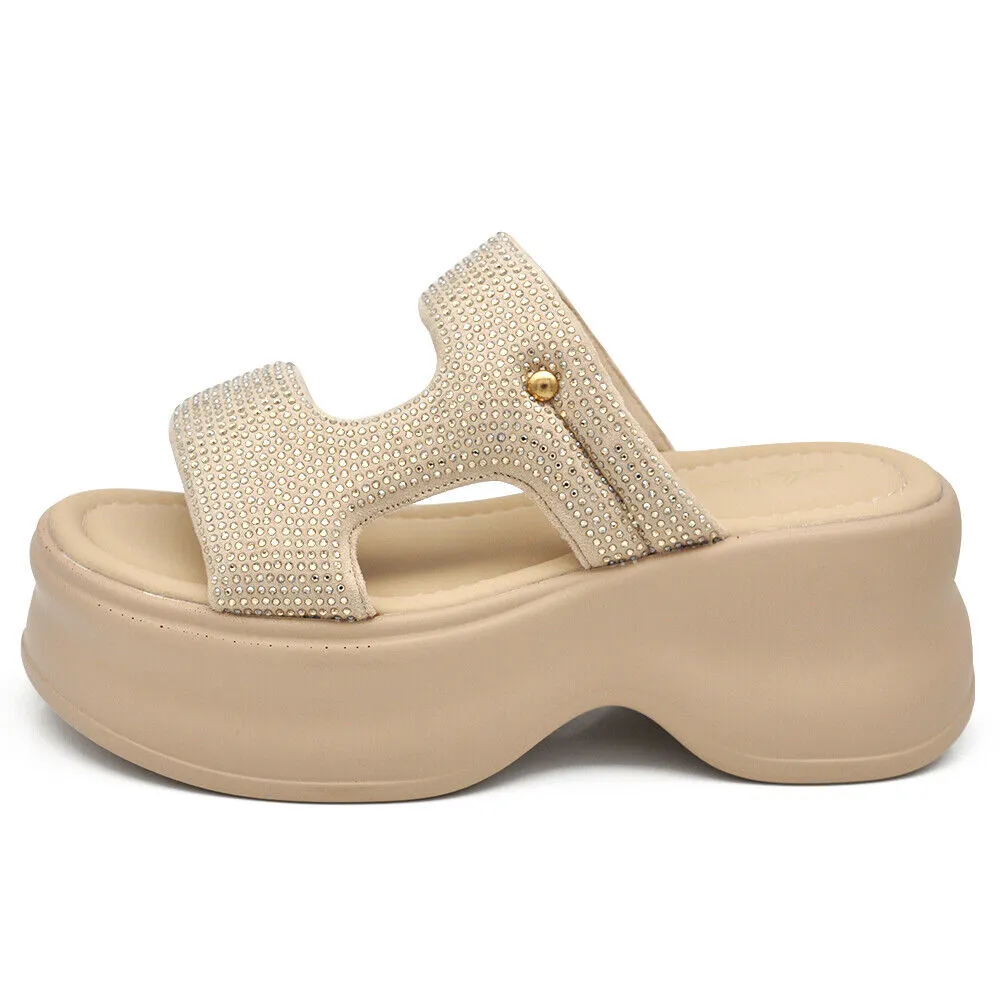Scarpe Sandali Ciabatte Zatteroni Da Donna Con Strass Platform Zeppa MS3901