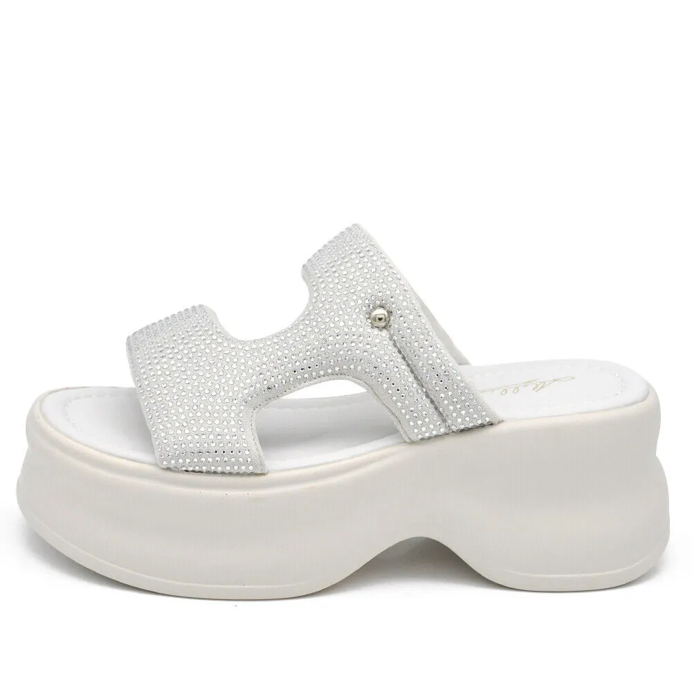 Scarpe Sandali Ciabatte Zatteroni Da Donna Con Strass Platform Zeppa MS3901