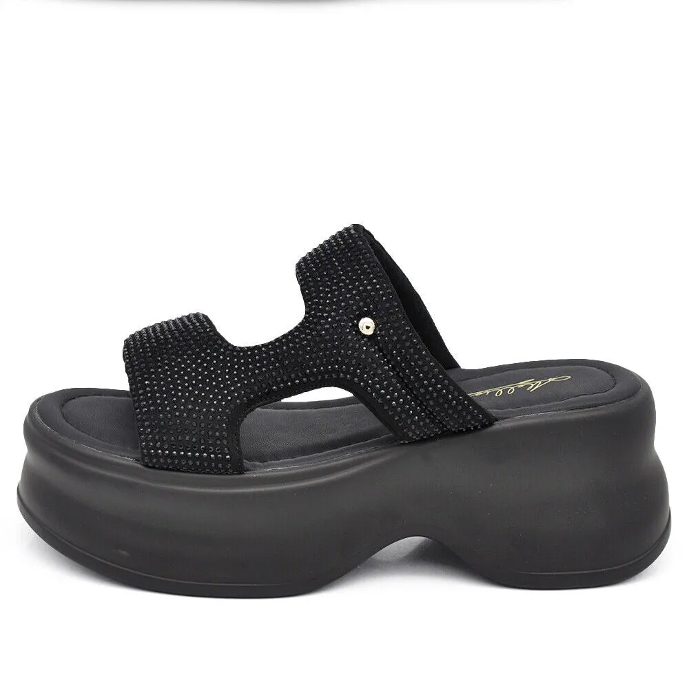 Scarpe Sandali Ciabatte Zatteroni Da Donna Con Strass Platform Zeppa MS3901