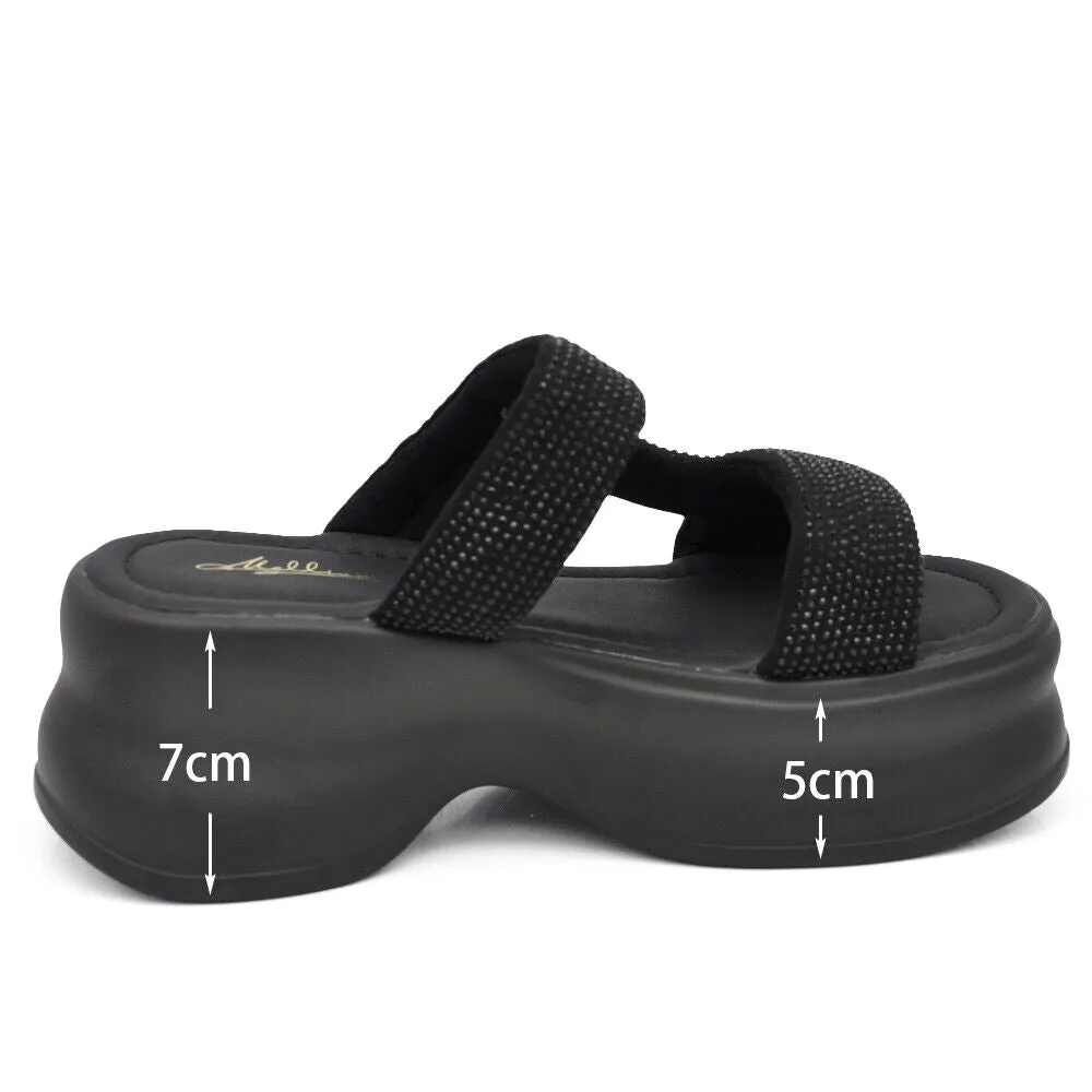 Scarpe Sandali Ciabatte Zatteroni Da Donna Con Strass Platform Zeppa MS3901