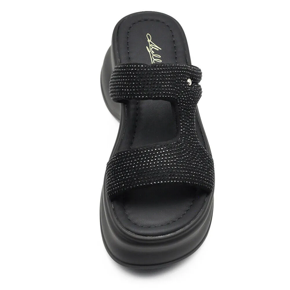 Scarpe Sandali Ciabatte Zatteroni Da Donna Con Strass Platform Zeppa MS3901