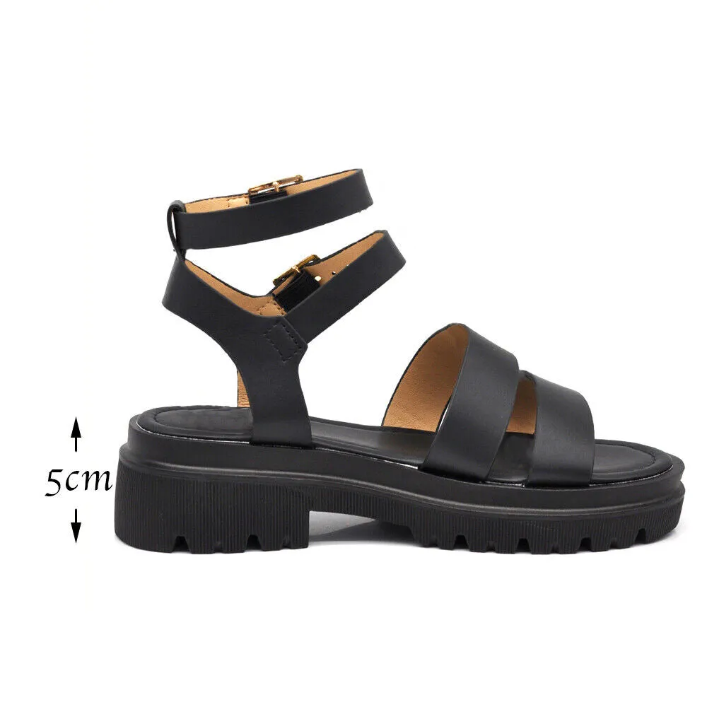 Scarpe Sandali Da Donna Con Platform Ragnetto L19D-7 nero bianco marrone