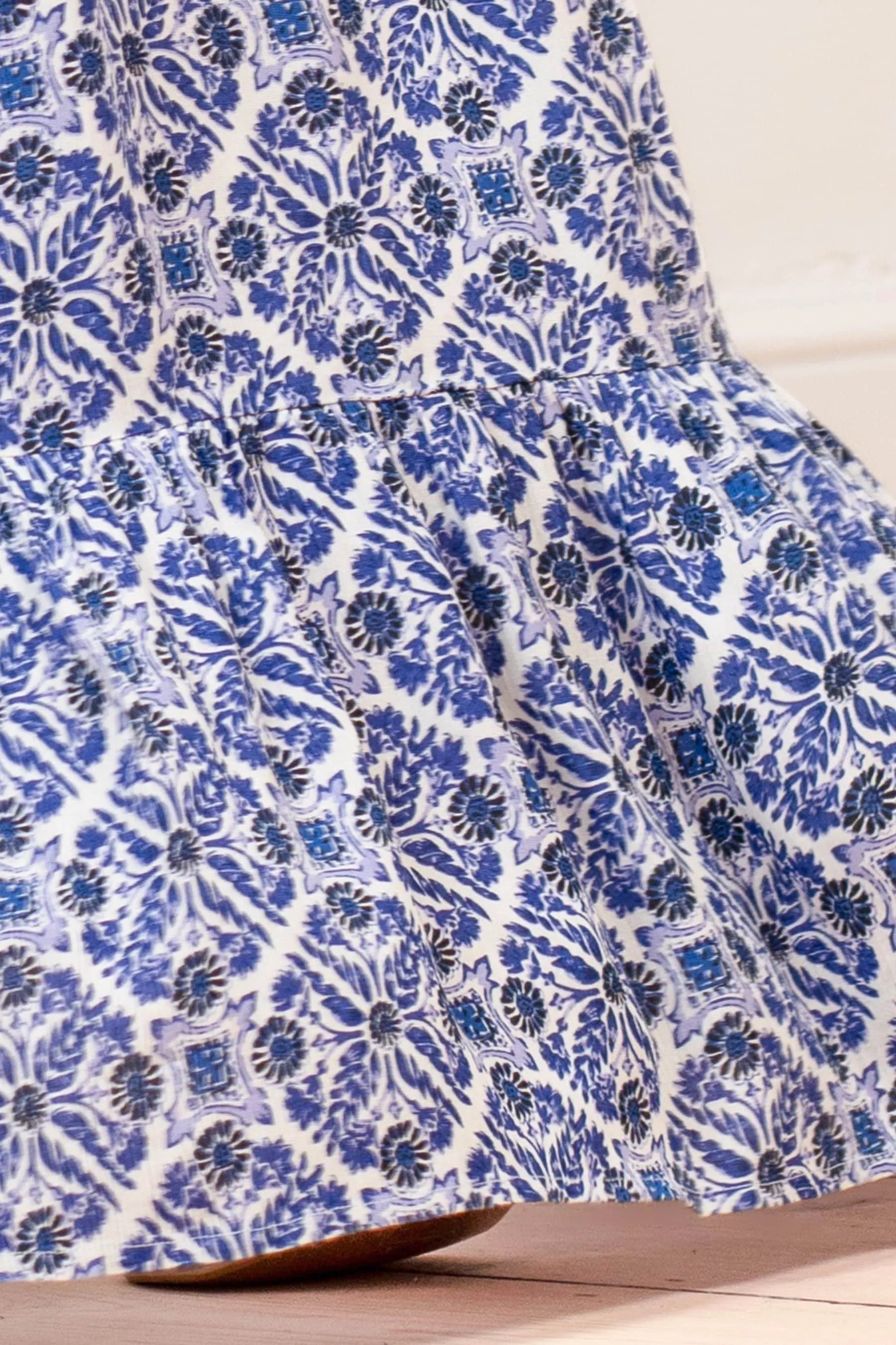 Seraphine Blu - Abito maxi premaman in crêpe con corpino arricciato