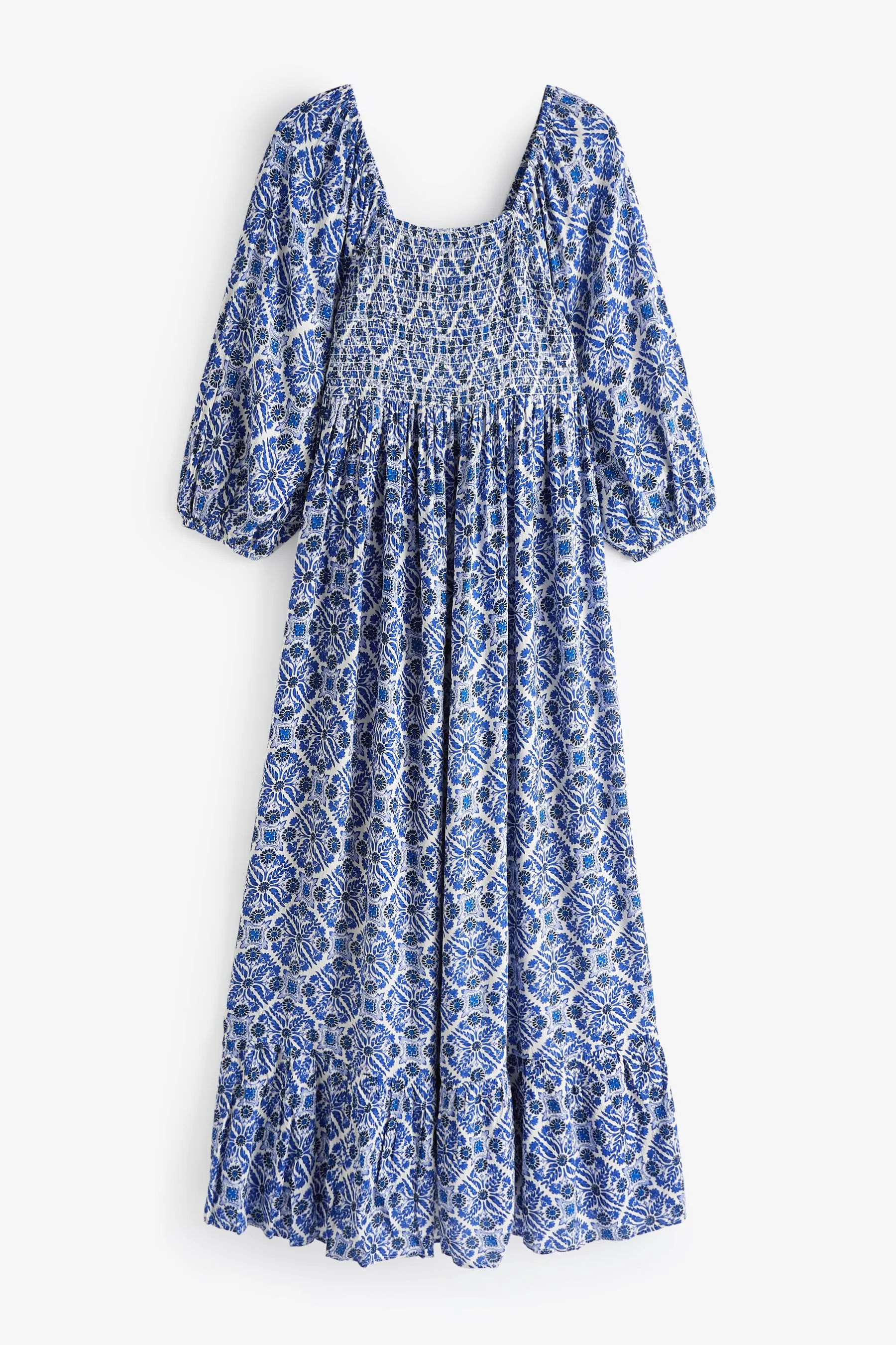 Seraphine Blu - Abito maxi premaman in crêpe con corpino arricciato