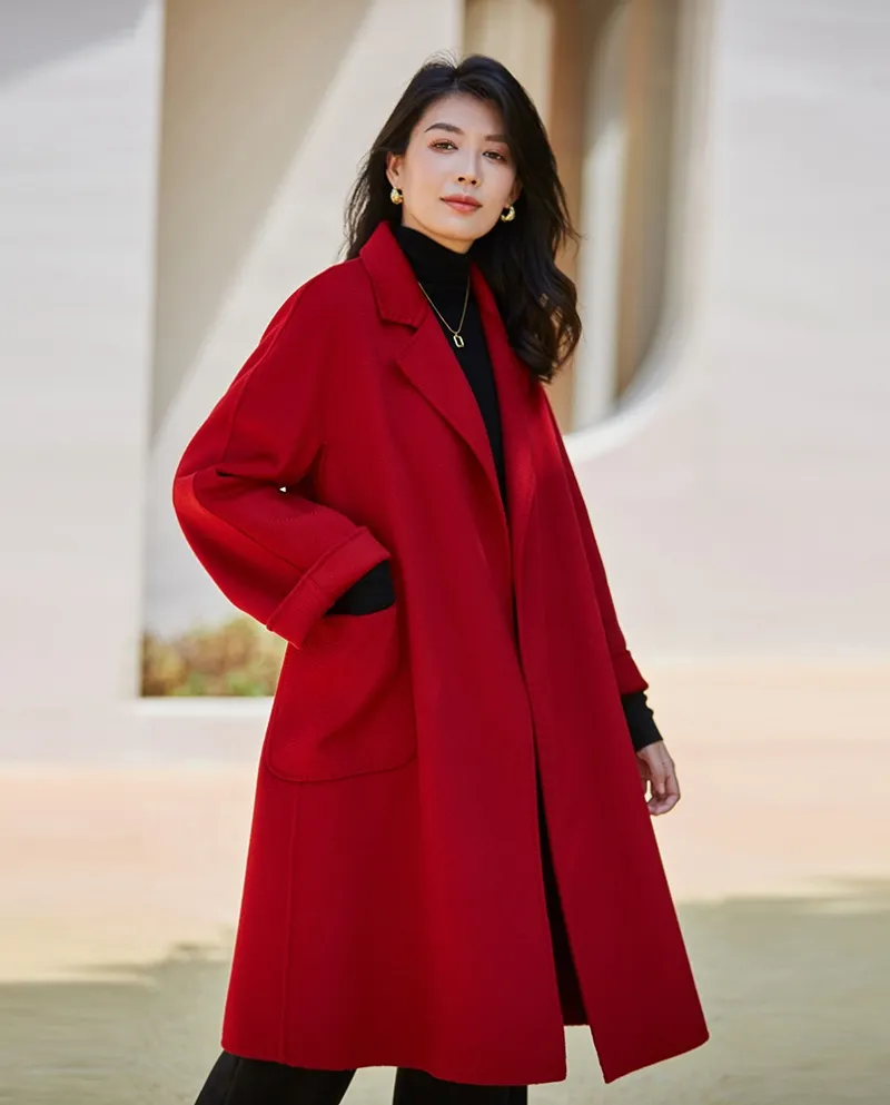 Shenghong 23 Autunno e Inverno New M Home Cappotto in lana cashmere con ondulazioni d'acqua double-face fatto a mano per la vers