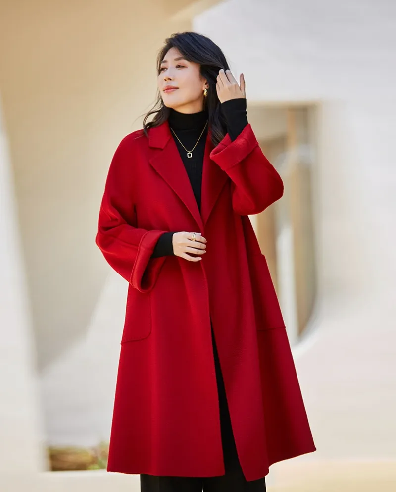 Shenghong 23 Autunno e Inverno New M Home Cappotto in lana cashmere con ondulazioni d'acqua double-face fatto a mano per la vers