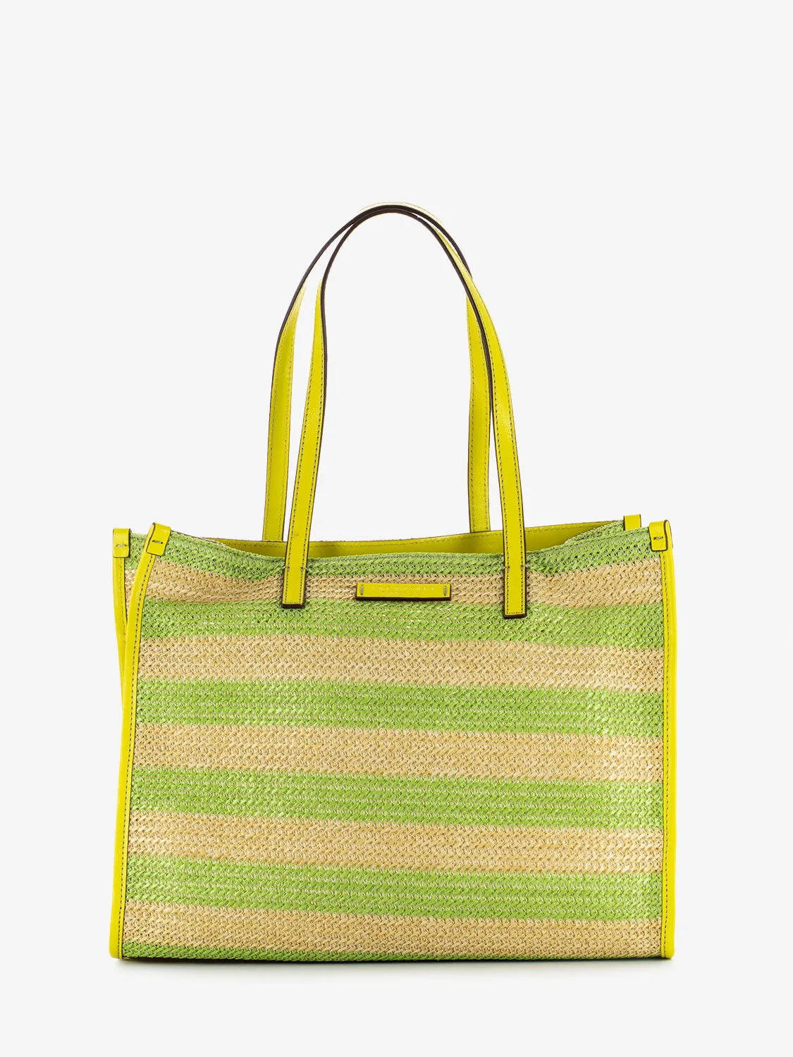 Shopper rafia a righe lime / gold