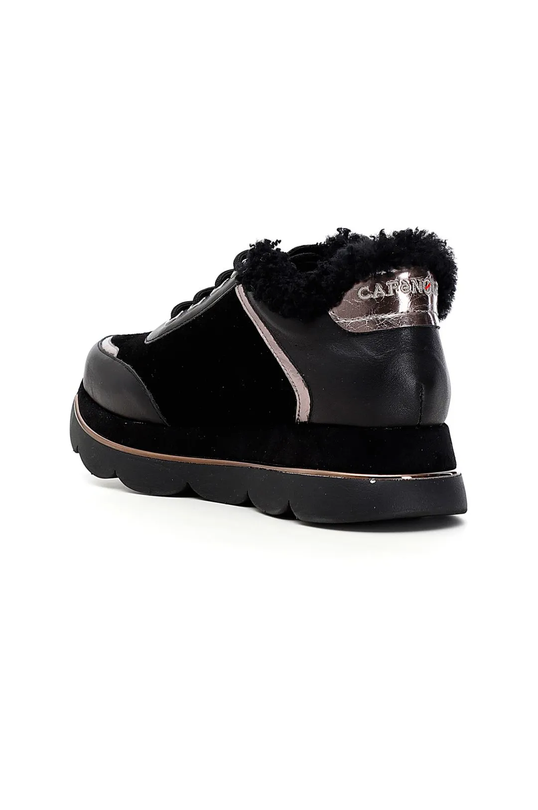 sneakers in pelle scamosciata con bordo in ecopelliccia
