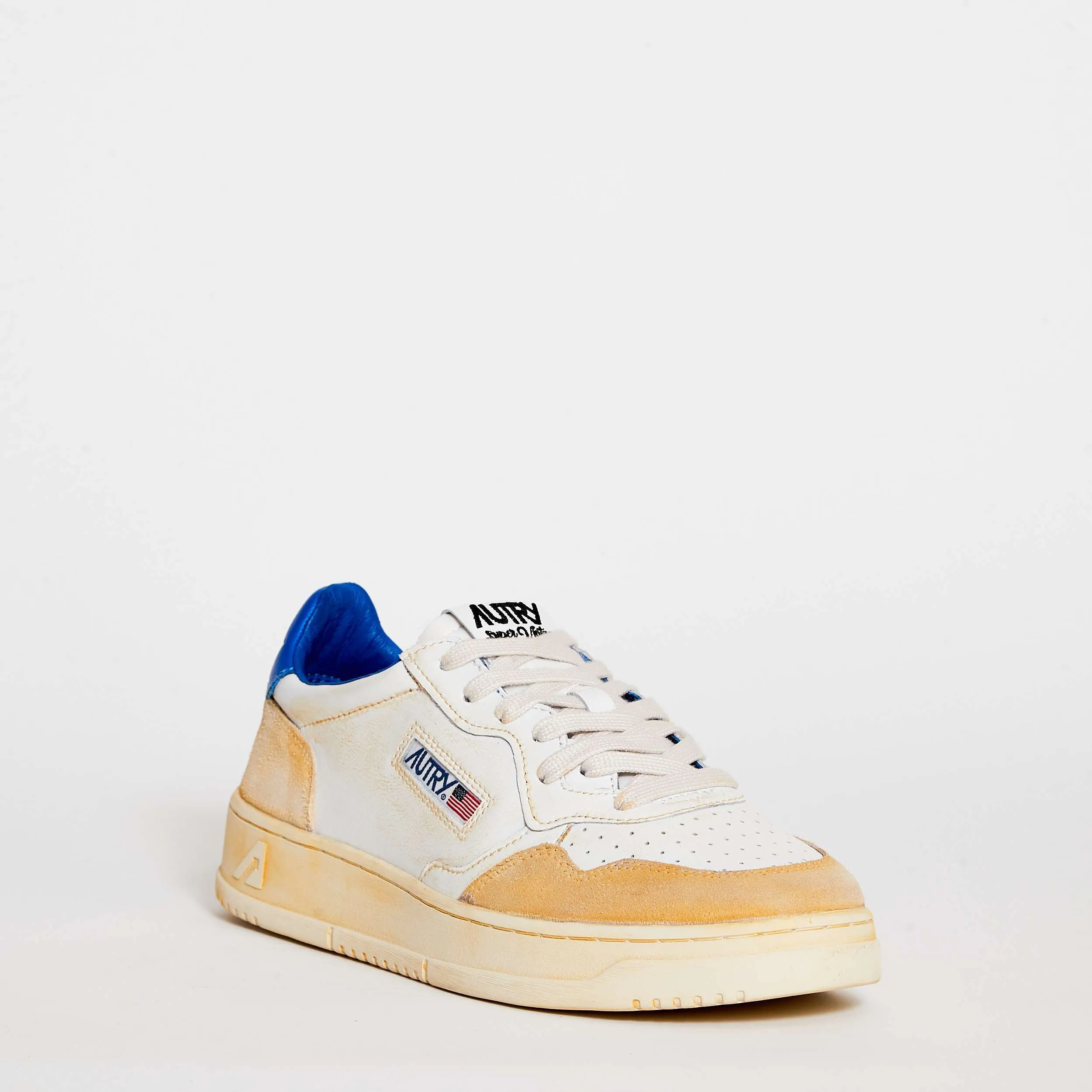 Sneakers Medalist Low Super Vintage In Pelle Yellowing Bianco, Blu