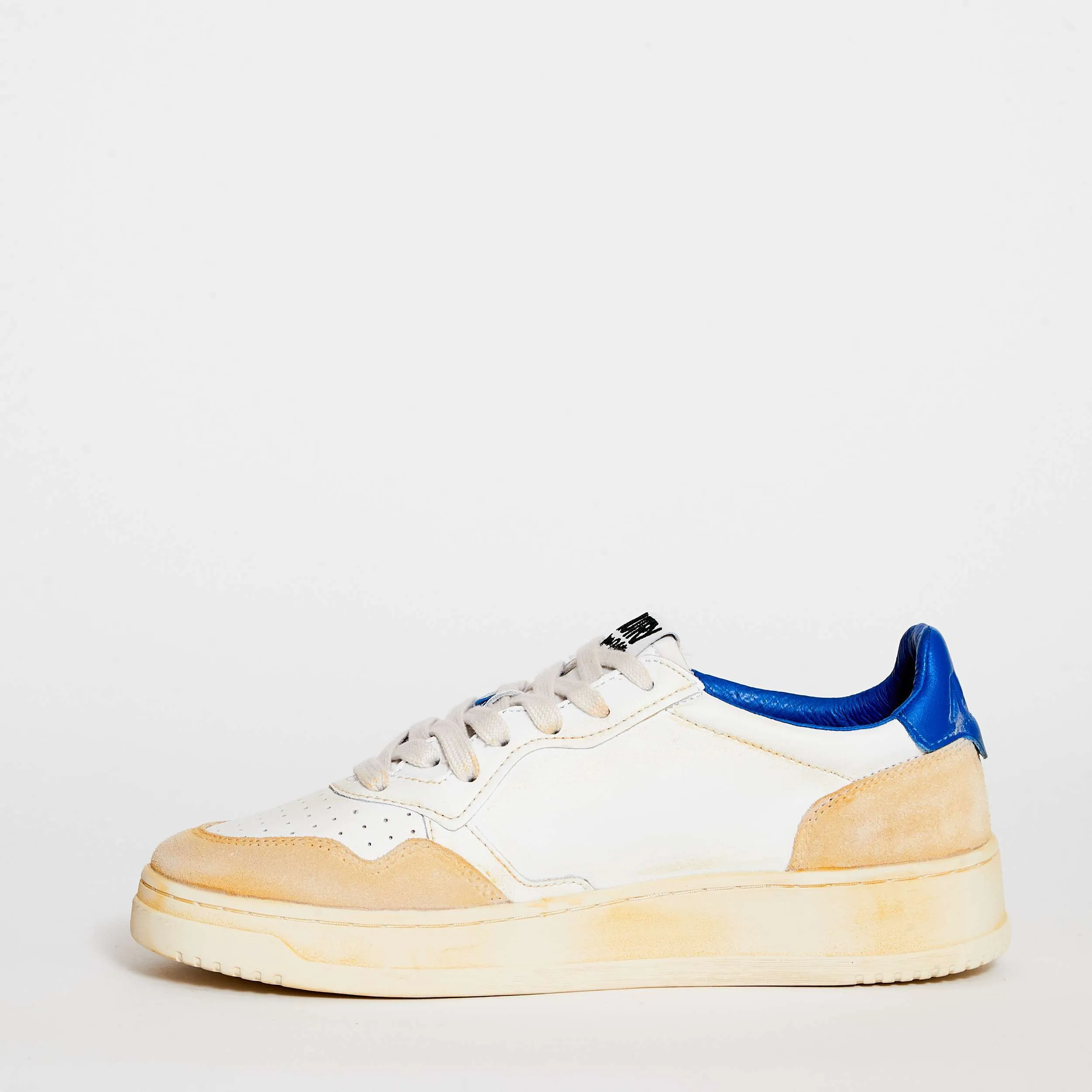 Sneakers Medalist Low Super Vintage In Pelle Yellowing Bianco, Blu