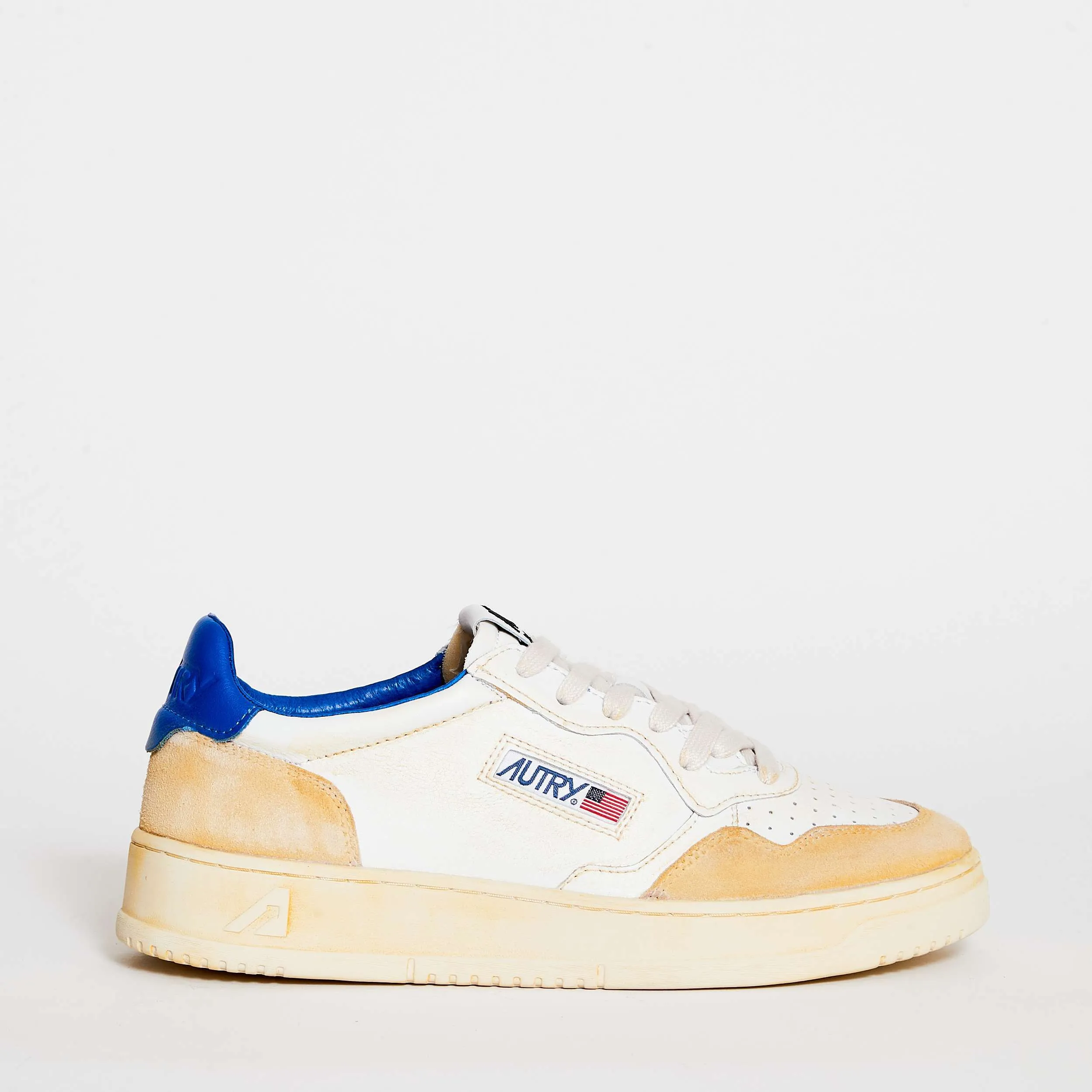 Sneakers Medalist Low Super Vintage In Pelle Yellowing Bianco, Blu