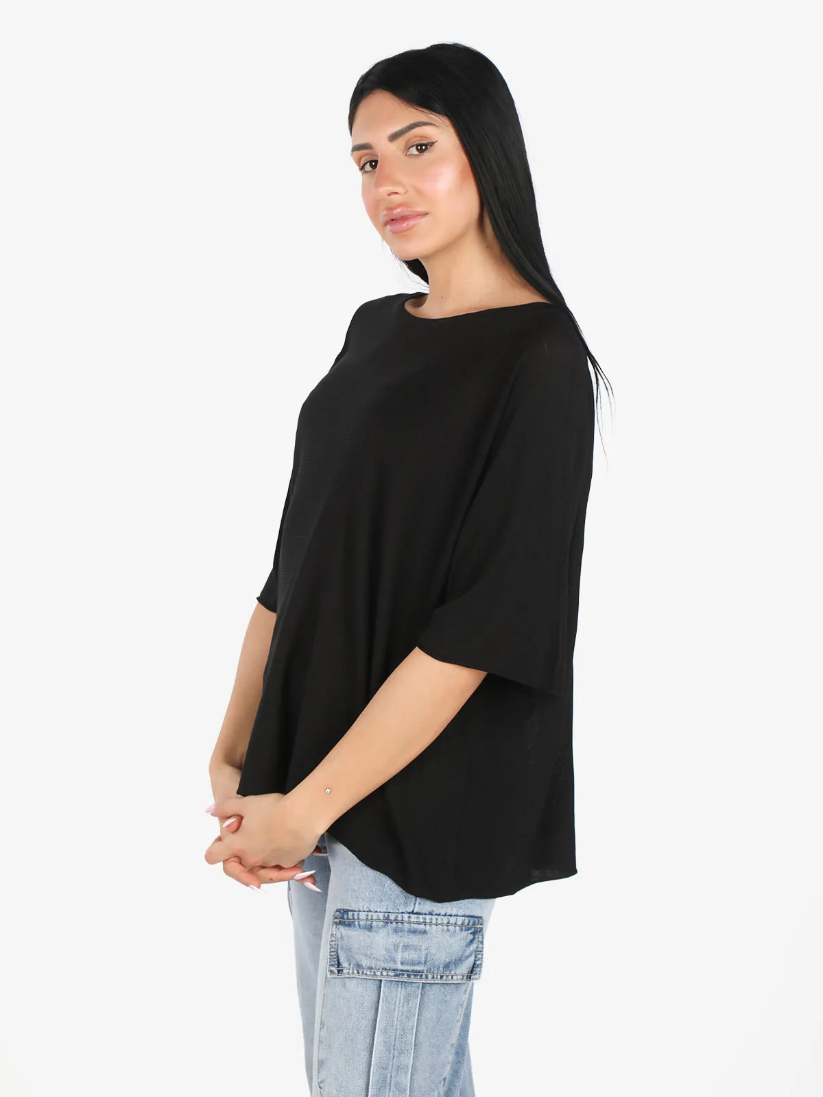 Solada Pull femme oversize à manches courtes chauve-souris