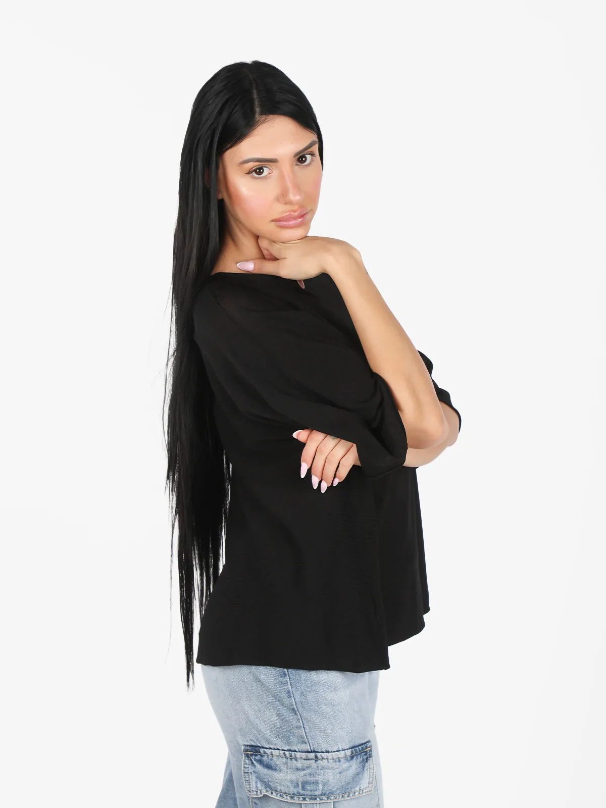 Solada Pull femme oversize à manches courtes chauve-souris